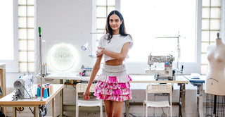 model wearing REwork tie dye ruffle skirt