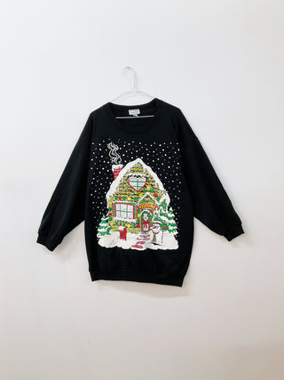GOAT Vintage Snowy House Holiday Sweatshirt    Sweatshirts  - Vintage, Y2K and Upcycled Apparel